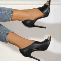 Women Pumps Shoes Open Toed Heels High Black Sexy Peep Toe Ladies Talon Femme 735