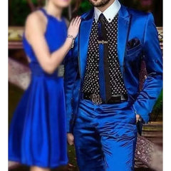 Royal Blue Men Suits Chic Prom Party 2 Piece Jacket Pants Peak Lapel Single Breasted