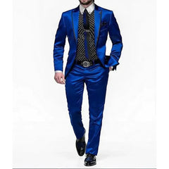 Royal Blue Men Suits Chic Prom Party 2 Piece Jacket Pants Peak Lapel Single Breasted