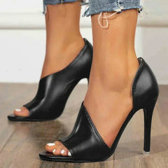Women Pumps Shoes Open Toed Heels High Black Sexy Peep Toe Ladies Talon Femme 735