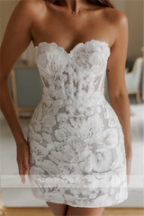 Elegant Sweetheart Collar Lace Wedding Party Dress Backless Lace up Short