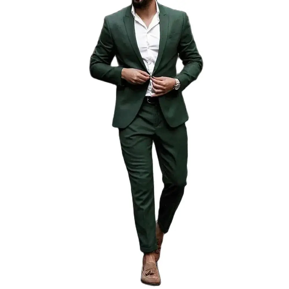 Green Men’s Single Breasted Peak Lapel Tuxedo Blazer Suit for Prom Party and Weddings