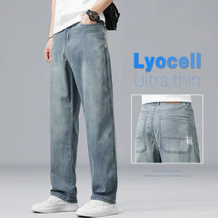 Summer Ultra-thin Lyocell Men's Jeans Drape Soft Fabric Loose Straight Casual Denim