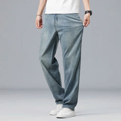 Summer Ultra-thin Lyocell Men's Jeans Drape Soft Fabric Loose Straight Casual Denim