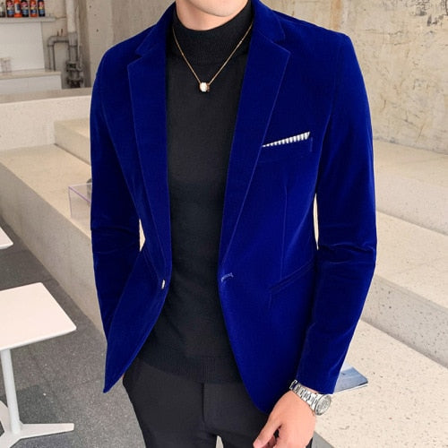 Men’s Velvet Slim Fit Blazer Jacket Fall Winter Formal Suit Coat Tailored Fashion