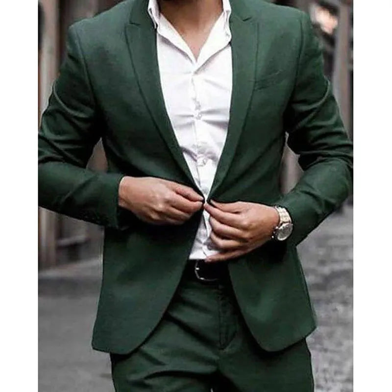 Green Men’s Single Breasted Peak Lapel Tuxedo Blazer Suit for Prom Party and Weddings