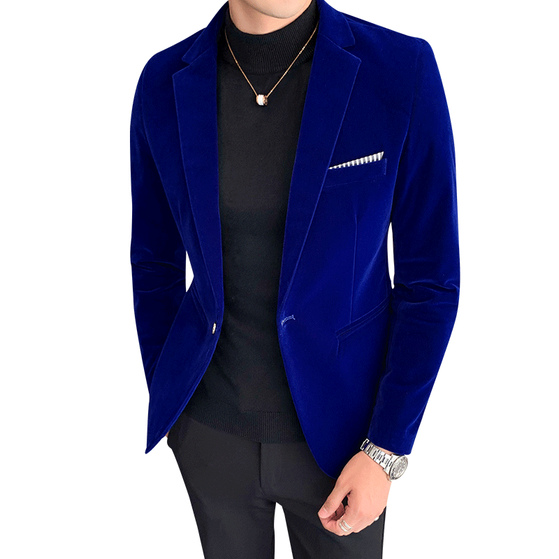 Men’s Velvet Slim Fit Blazer Jacket Fall Winter Formal Suit Coat Tailored Fashion