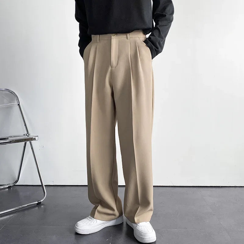 Men's Straight-leg Suit Pants Loose-fit Casual White