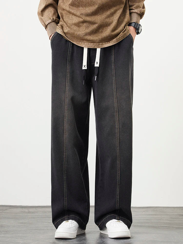 Plus Size M-8XL Baggy Jeans Men's Blue Black Streetwear Elastic Waist Y2K Trousers Fashion Straight Leisure Wide Denim Pants