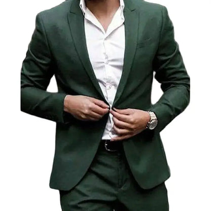 Green Men’s Single Breasted Peak Lapel Tuxedo Blazer Suit for Prom Party and Weddings