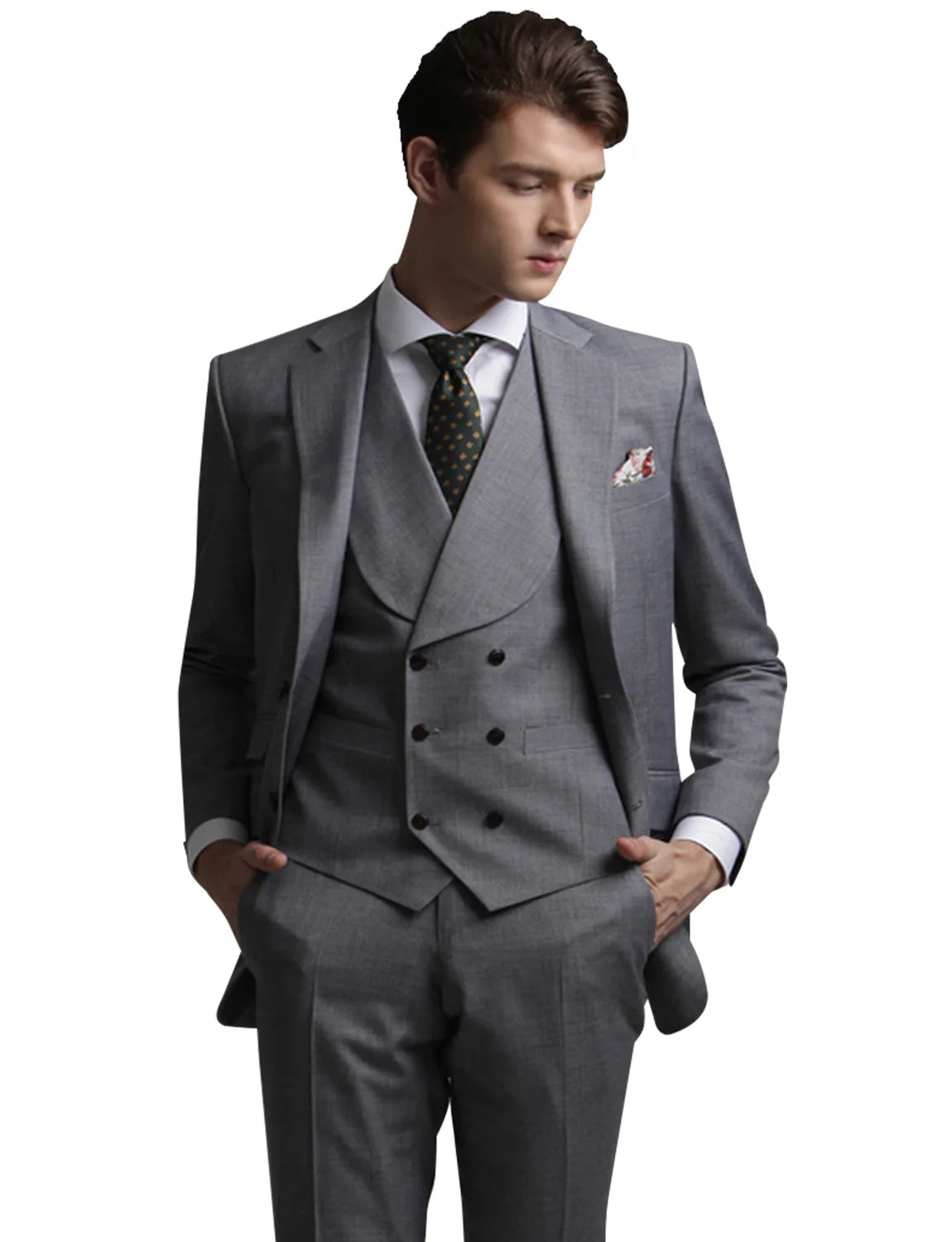 Men's Slim Fit 3 Pieces Suit Notch Lapel Groom Wedding Tux Vest & Pants