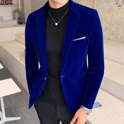 Men’s Velvet Slim Fit Blazer Jacket Fall Winter Formal Suit Coat Tailored Fashion