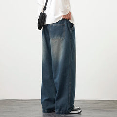 Plus Size M-8XL Baggy Jeans Men's Blue Black Streetwear Elastic Waist Y2K Trousers Fashion Straight Leisure Wide Denim Pants
