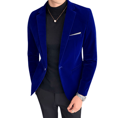 Men’s Velvet Slim Fit Blazer Jacket Fall Winter Formal Suit Coat Tailored Fashion